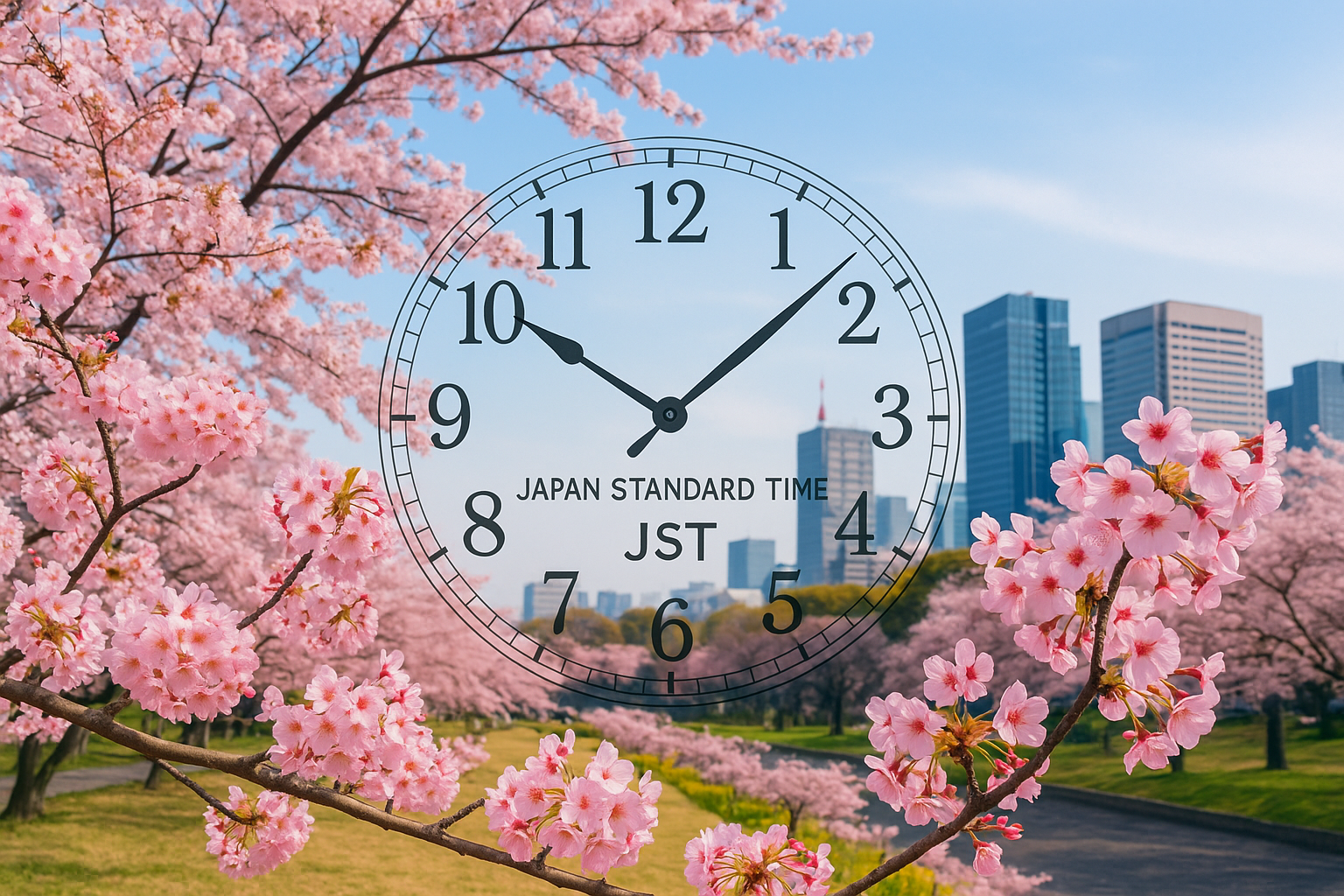 Cherry blossoms blooming under the current time in Japan clock